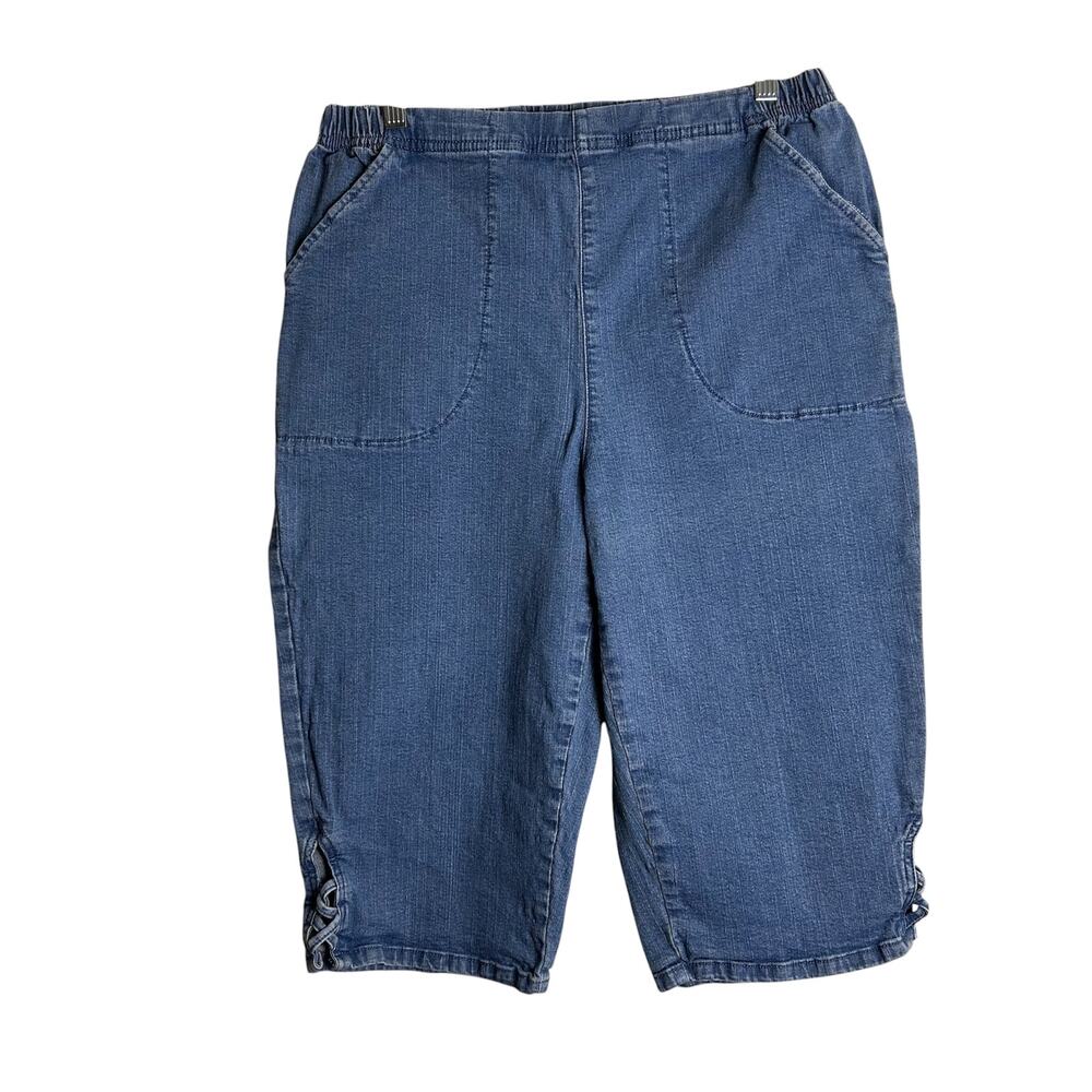 Croft & Barrow Women's XL Capri Pull On Elastic Jeans Blue Denim Pants Lattice